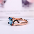 New design rose and black gold plating ring with blue stone